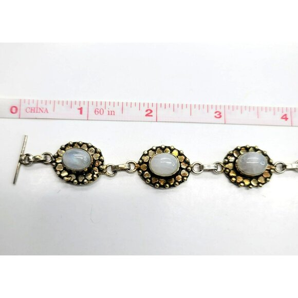 Moonstone Cabochon Bracelet T-bar Toggle Clasp Gold Silver Tone 6.5-7.5" LI103 - Picture 4 of 7